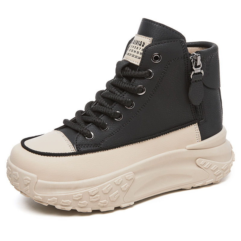 Naiste chunky tossud, keskmise kõrgusega ülaosa, paks tald, kunstnahk ülaosa, tõmblukk kinnitusega, süstimisega vormitud tald