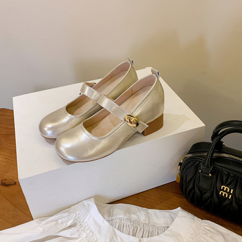 Pantofi femei Mary Jane, vârf rotund, toc 6–8 cm, din fibră super, căptușeală din fibră ultra-fină