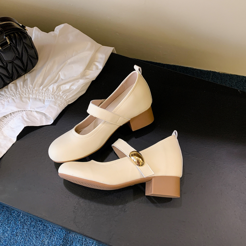 Pantofi femei Mary Jane, vârf rotund, toc 6–8 cm, din fibră super, căptușeală din fibră ultra-fină