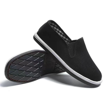 Unisex καμβά παπούτσια slip-on με ελαστική λωρίδα, στρογγυλή μύτη, χαμηλό ύψος, σόλα από τένοντα βοδινού, πάτος PU