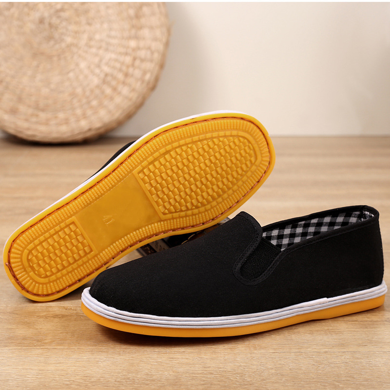 Unisex καμβά παπούτσια slip-on με ελαστική λωρίδα, στρογγυλή μύτη, χαμηλό ύψος, σόλα από τένοντα βοδινού, πάτος PU