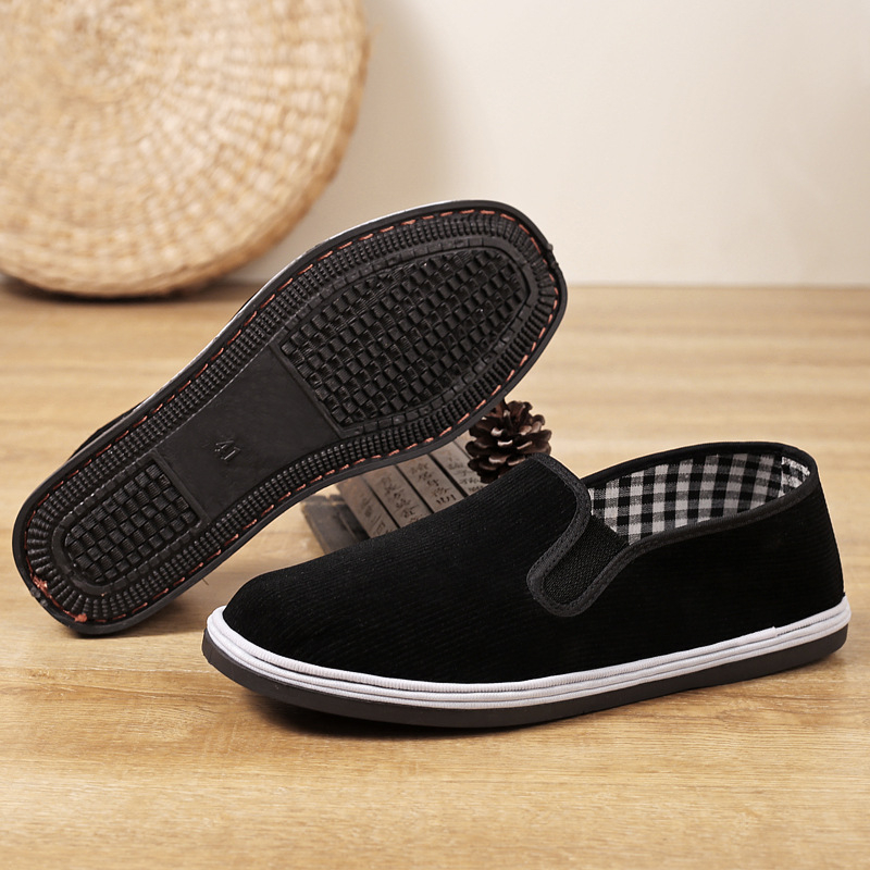 Unisex καμβά παπούτσια slip-on με ελαστική λωρίδα, στρογγυλή μύτη, χαμηλό ύψος, σόλα από τένοντα βοδινού, πάτος PU