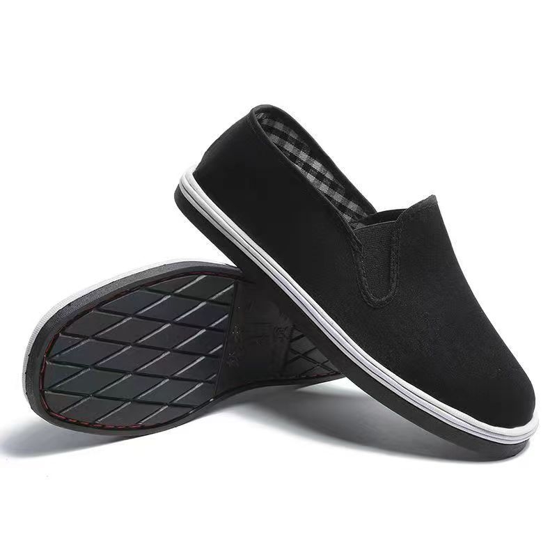 Unisex καμβά παπούτσια slip-on με ελαστική λωρίδα, στρογγυλή μύτη, χαμηλό ύψος, σόλα από τένοντα βοδινού, πάτος PU