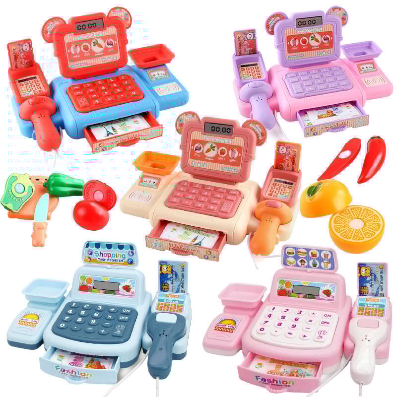 Ταμειακή μηχανή παιχνιδιού με ήχο και φως, σετ φρούτων, λαχανικών και ποτών για ρόλους παιχνιδιού (7–14 ετών)