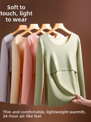 Nėščiosioms skirtas šiluminis apatinių komplektas su fliso pamušalu, marškinėliai su ilgomis rankovėmis ir kelnės, žindymo prieiga, poliesterio su spandekso mišinyje, žiema 2023