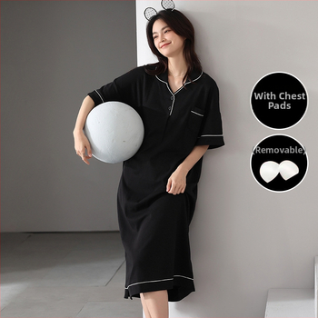 Modal öösärk naistele – lühikeste kätega, rasedus, rinna padja, puuvill-satiin materjal, pikk, õhuke kangas 121–140 g/m²