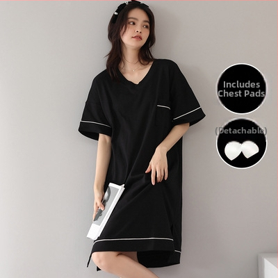 Modal öösärk naistele – lühikeste kätega, rasedus, rinna padja, puuvill-satiin materjal, pikk, õhuke kangas 121–140 g/m²