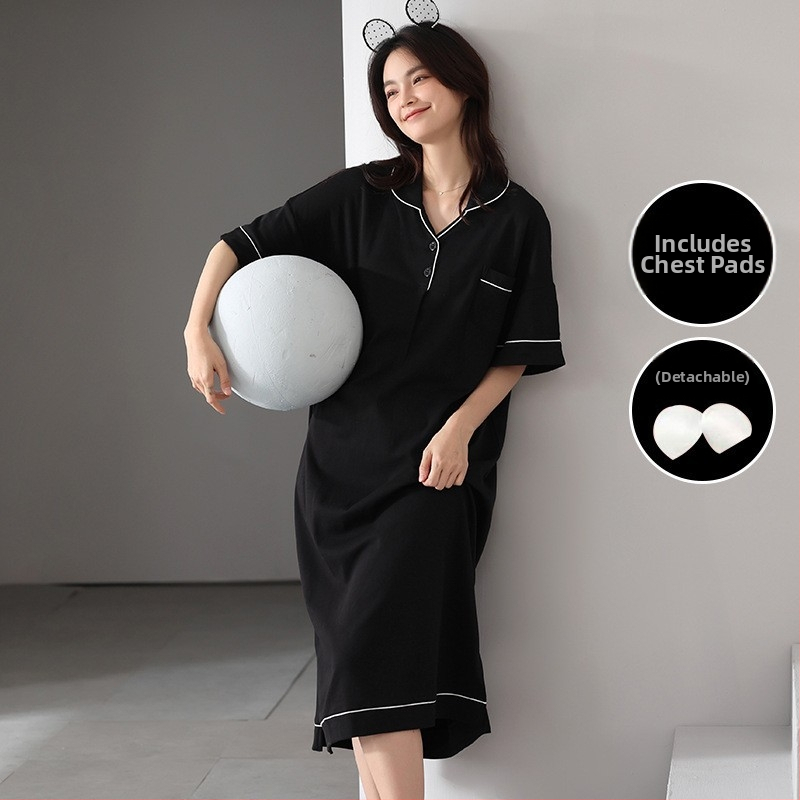 Modal öösärk naistele – lühikeste kätega, rasedus, rinna padja, puuvill-satiin materjal, pikk, õhuke kangas 121–140 g/m²