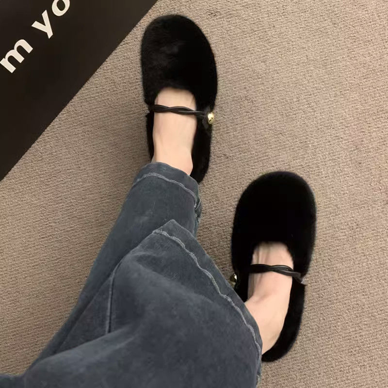 Mary Jane plišane mokasice za trudnice, s kopčom, gornji dio od umjetnog pliša, unutrašnjost od pamuka, gumeni potplat