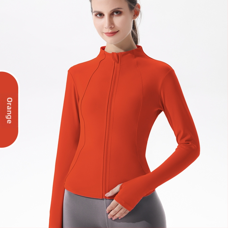 Moterų jogos švarkas su ilgomis rankovėmis, greitai džiūstantis, prigludęs kirpimas, stovinti kaklaskarė, be pamušalo, 90% poliesterio + 10% spandekso