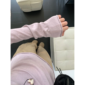 Ženski pamučni T-shirt s dugim rukavima i okruglim izrezom, slim-fit