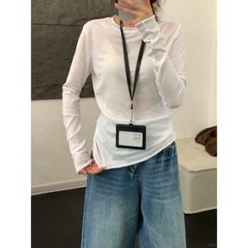 Ženski pamučni T-shirt s dugim rukavima i okruglim izrezom, slim-fit