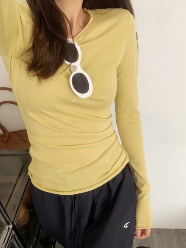 Ženski pamučni T-shirt s dugim rukavima i okruglim izrezom, slim-fit