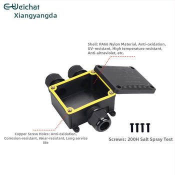 Išorinė IP68 skirstomoji dėžė su trim keliais, PA66 nailonas, atspari vandeniui Y tipo kabeliams