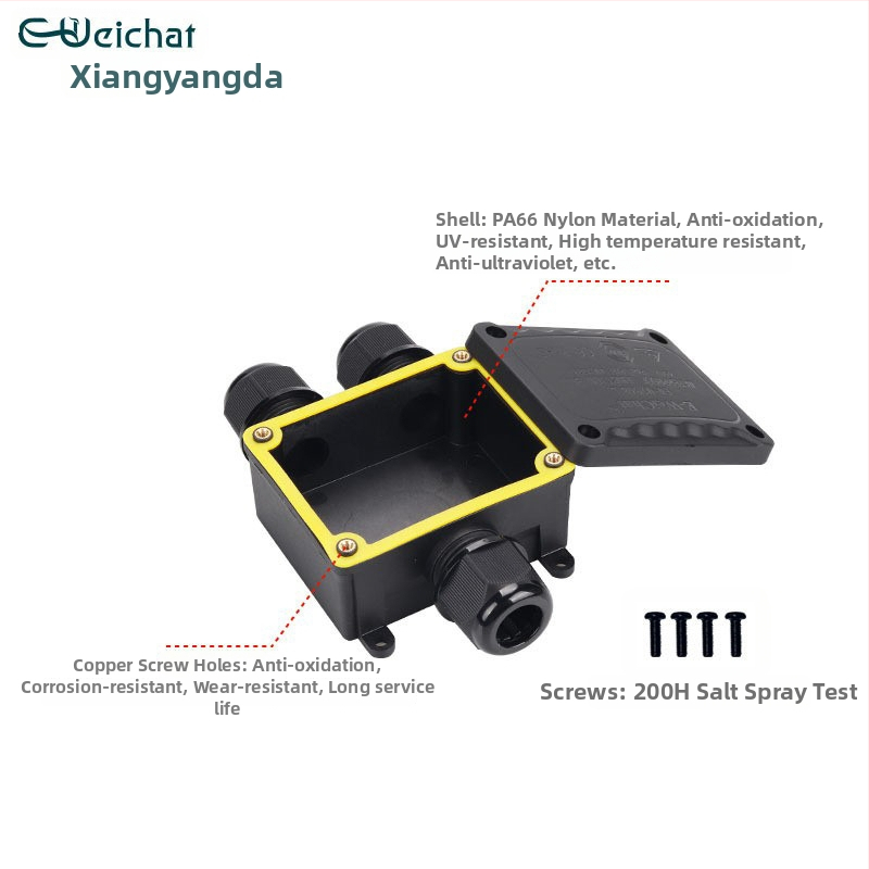 Vonkajšia IP68 skrinka rozvodná, trojcestná, z PA66 nylonu, vodotesná pre káble typu Y