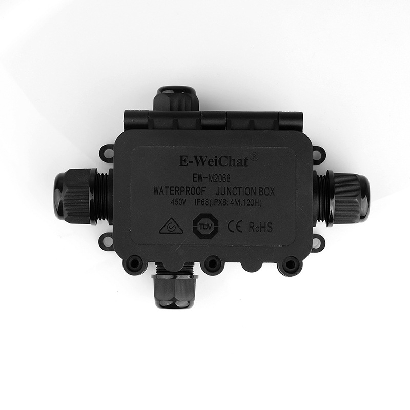 Външна IP68 кутия за разпределение, три изхода, PA66 нейлон, водоустойчива за Y-образни кабели