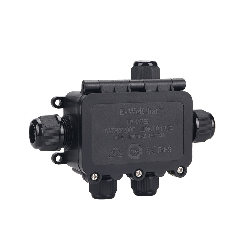 Външна IP68 кутия за разпределение, три изхода, PA66 нейлон, водоустойчива за Y-образни кабели