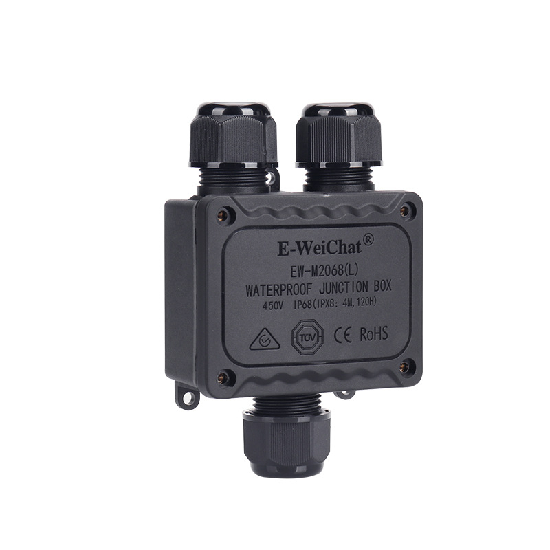 Външна IP68 кутия за разпределение, три изхода, PA66 нейлон, водоустойчива за Y-образни кабели
