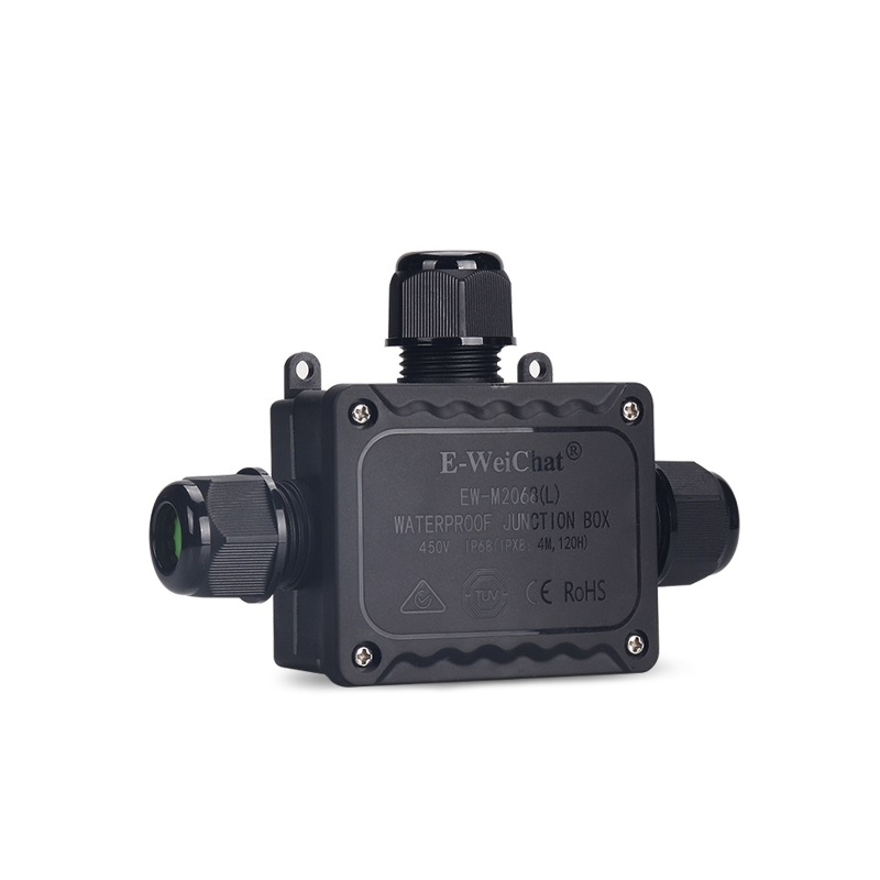 Външна IP68 кутия за разпределение, три изхода, PA66 нейлон, водоустойчива за Y-образни кабели