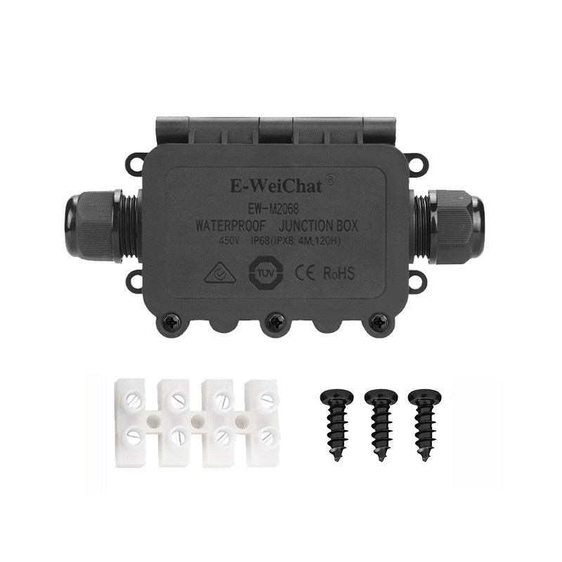 Външна IP68 кутия за разпределение, три изхода, PA66 нейлон, водоустойчива за Y-образни кабели