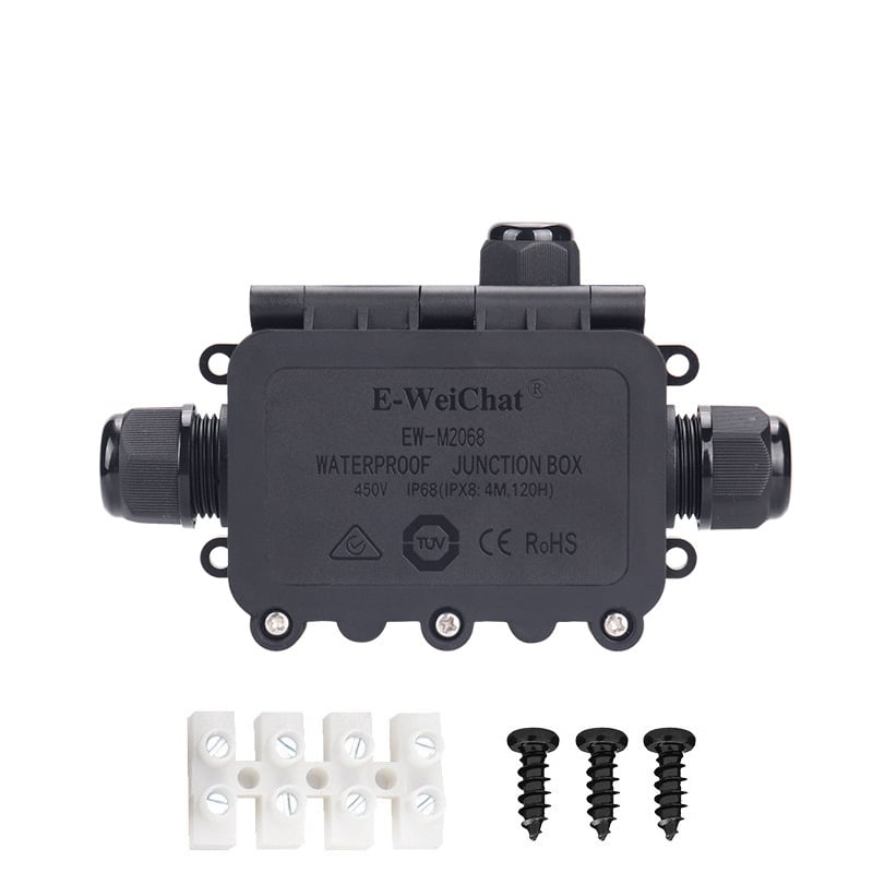 Външна IP68 кутия за разпределение, три изхода, PA66 нейлон, водоустойчива за Y-образни кабели