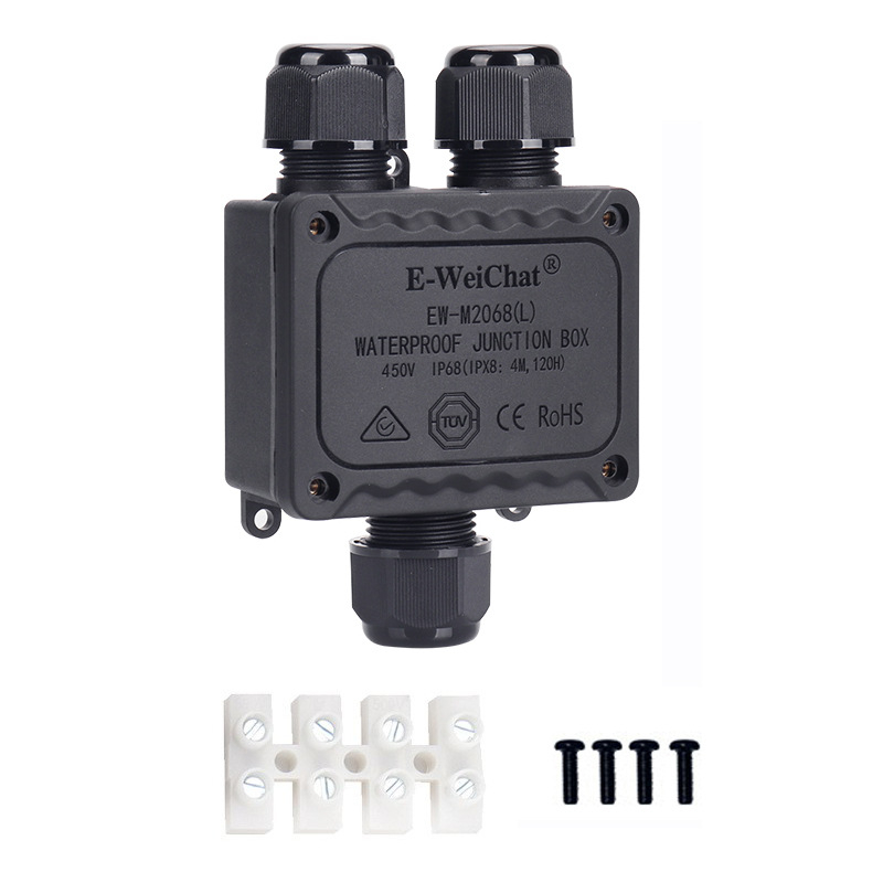 Външна IP68 кутия за разпределение, три изхода, PA66 нейлон, водоустойчива за Y-образни кабели