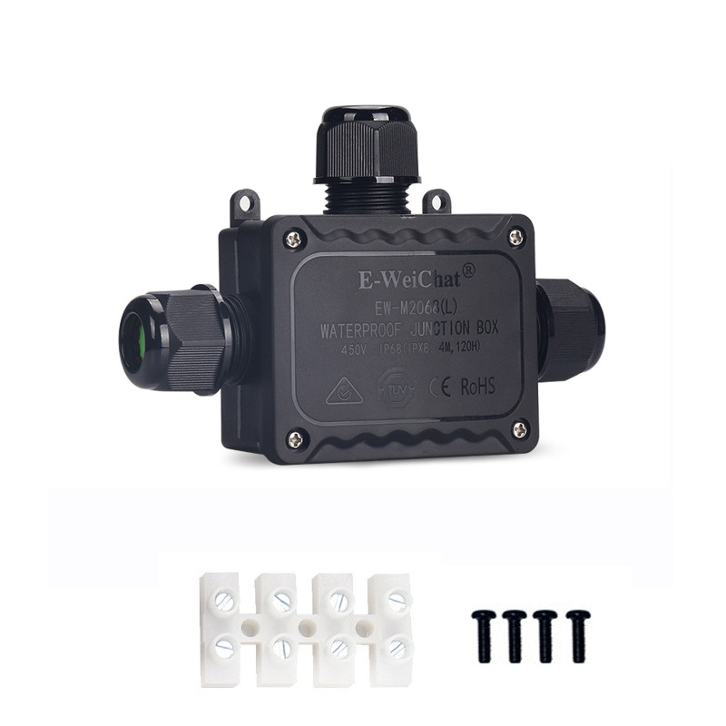 Външна IP68 кутия за разпределение, три изхода, PA66 нейлон, водоустойчива за Y-образни кабели