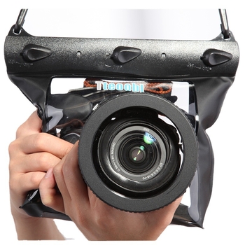 SLR водоустойчива чанта за камера с презрамка – IPX8 защита, PVC конструкция, включен дъждобран, регулируема презрамка