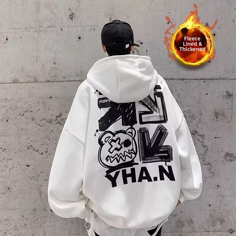 Oversize kapuces džemperis ar fleece iekšējo oderi, 96% poliesters, brīvs piegriezums, U formas kakla atvērums bez apkakles, kabats