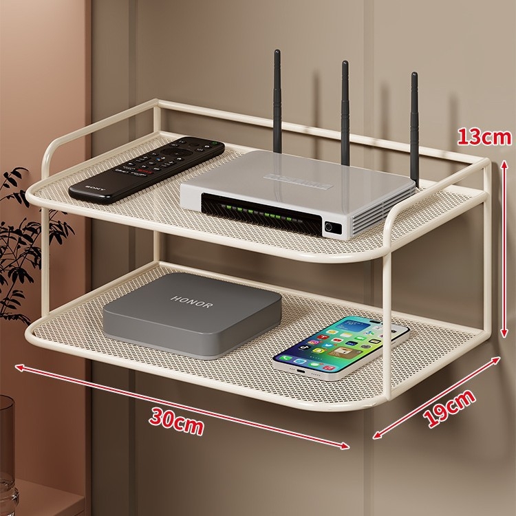 Dvoetažna zidna polica za Set-Top Box, router i TV, od željeza, bez bušenja, bez montaže