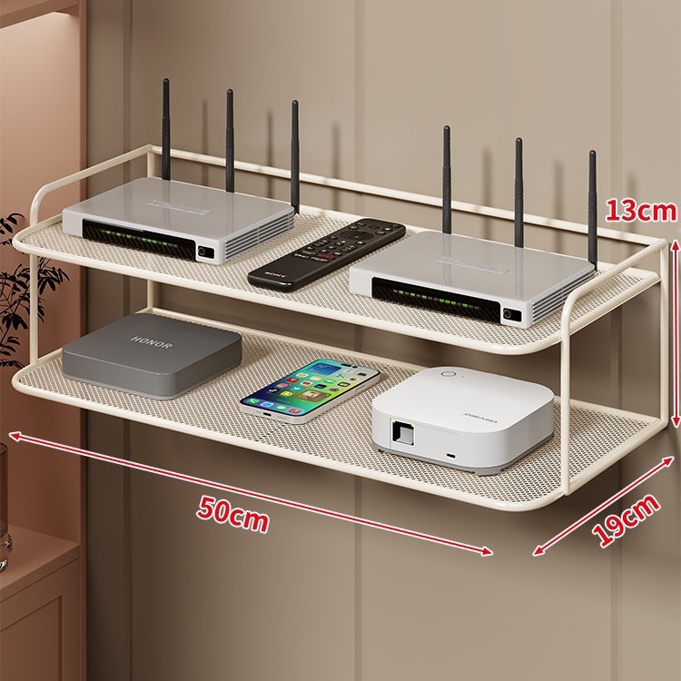 Dvoetažna zidna polica za Set-Top Box, router i TV, od željeza, bez bušenja, bez montaže