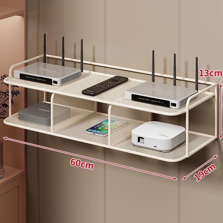 Dvoetažna zidna polica za Set-Top Box, router i TV, od željeza, bez bušenja, bez montaže