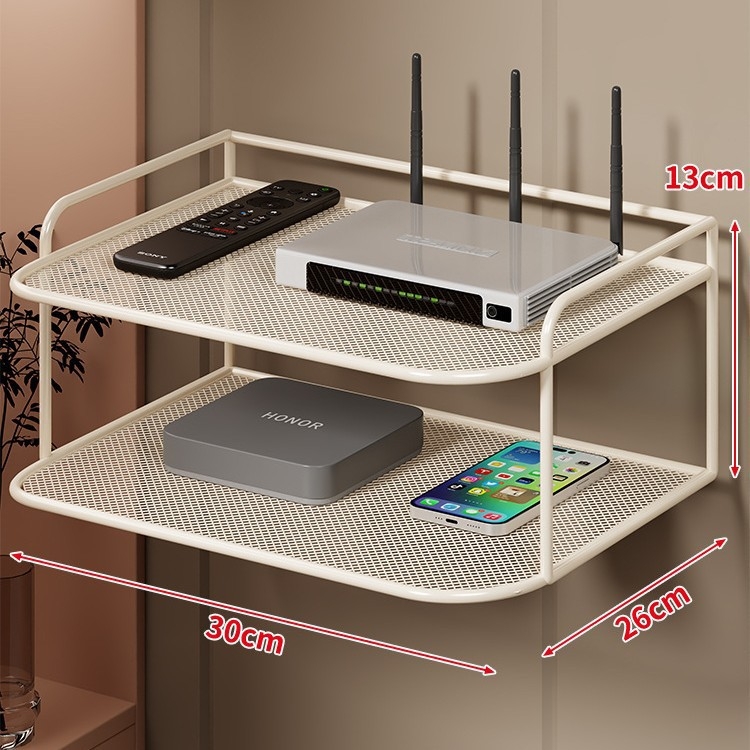Dvoetažna zidna polica za Set-Top Box, router i TV, od željeza, bez bušenja, bez montaže