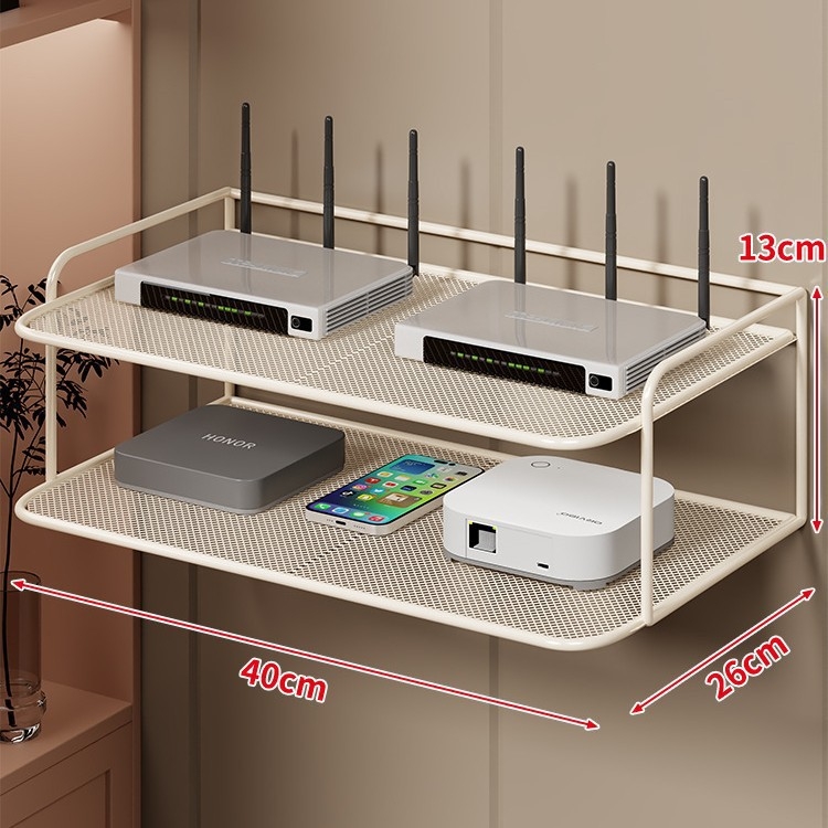 Dvoetažna zidna polica za Set-Top Box, router i TV, od željeza, bez bušenja, bez montaže