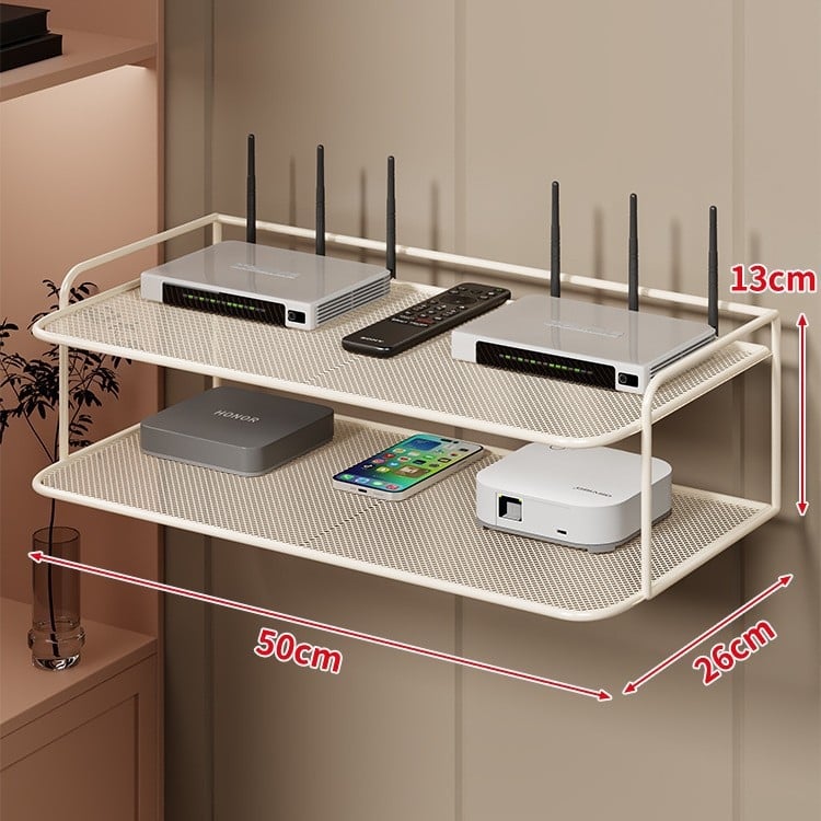Dvoetažna zidna polica za Set-Top Box, router i TV, od željeza, bez bušenja, bez montaže