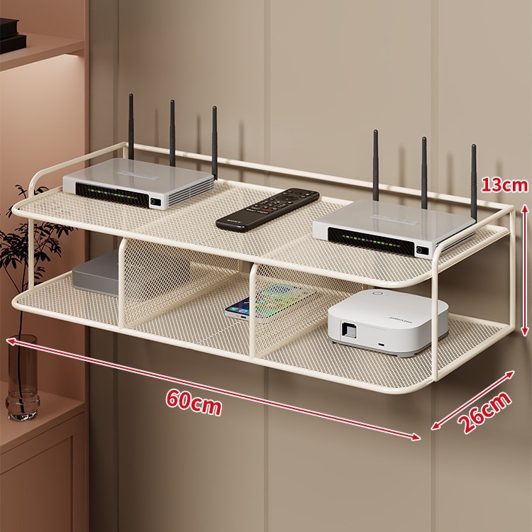 Dvoetažna zidna polica za Set-Top Box, router i TV, od željeza, bez bušenja, bez montaže