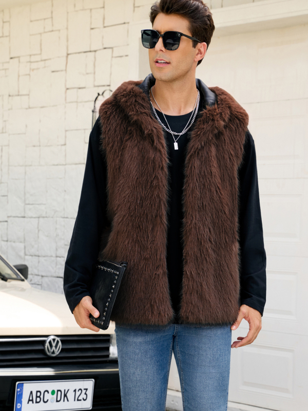 Meeste kapuutsiga kunstkarusnahast vest-jakk, laia lõikega, püstise kaelusega, külje taskud, Sügis 2025