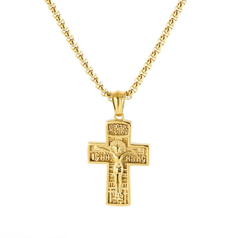 Tarpvalstybinis europietiško ir amerikietiško nerūdijančio plieno kryželio pakabukas, vakarietiško stiliaus, raktikaulis, titano plienas, 18 karatų reljefinis dizainas, vyriškas ir moteriškas stilius