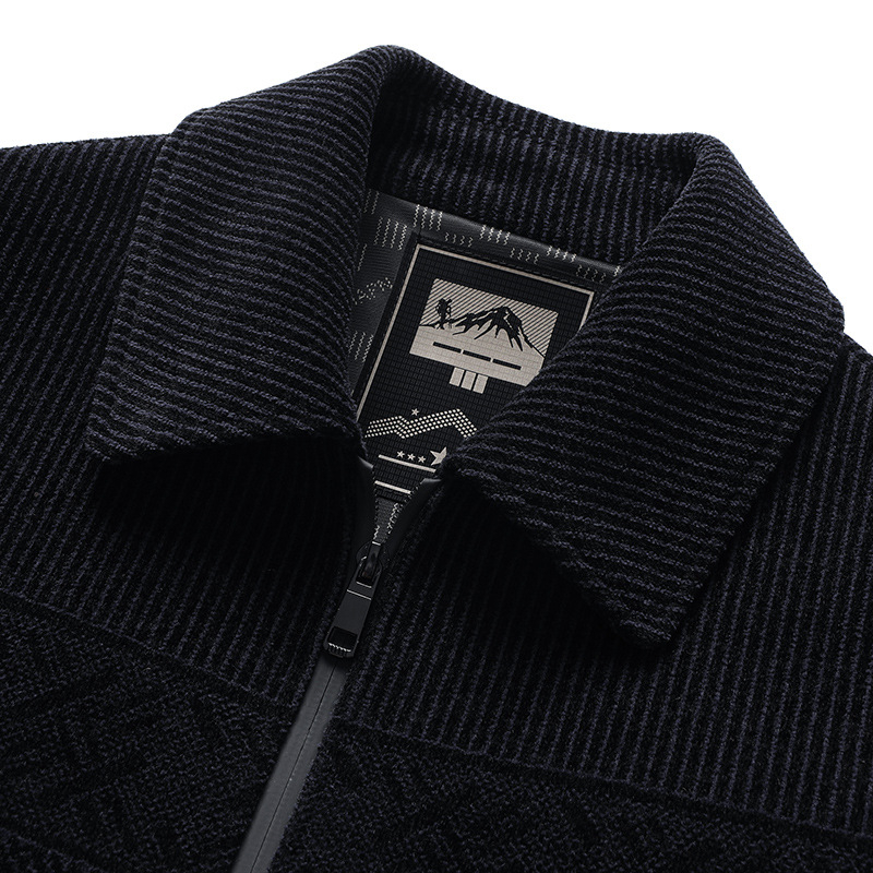 Meeste chenille jakk, rever, pikad varrukad, patch taskud, ühekordne sulgemine