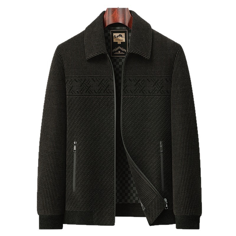 Meeste chenille jakk, rever, pikad varrukad, patch taskud, ühekordne sulgemine