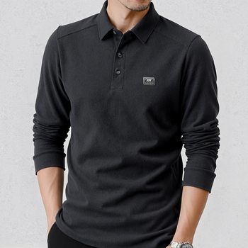 Meeste pikkade varrukatega trikotaažtop, polo krae, fleece-vooder, slim lõige, 100% polüester (Talv 2025)