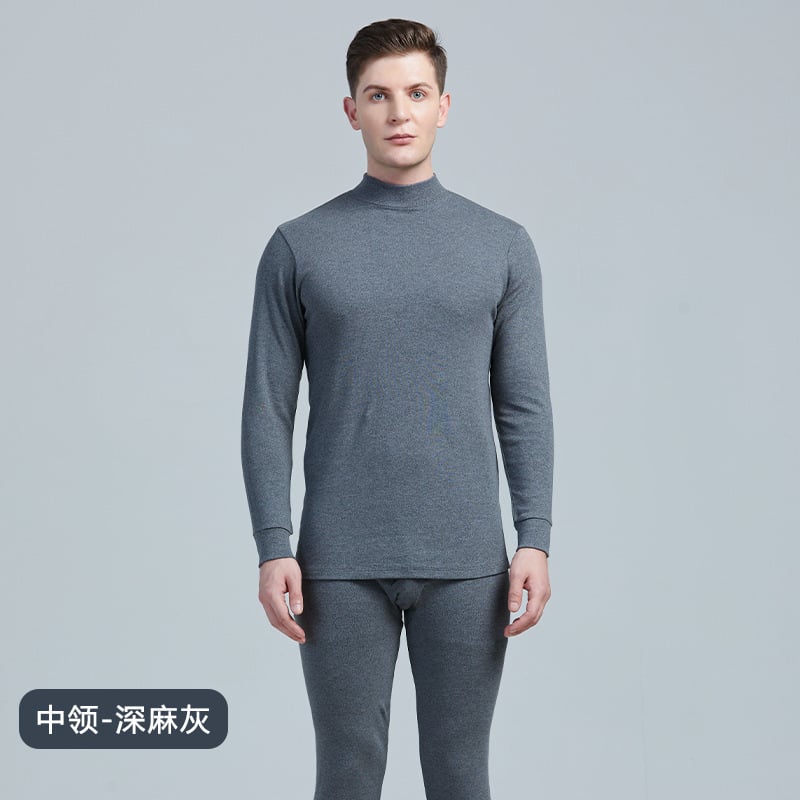 Yu Zhaolin vyriškas 100% medvilnės terminis komplektas rudenį-žiema, storesnis audinys 201-250 g/m², antistatinis, išlaiko šilumą, anti-pilling, ilgos rankovės, apvalus kaklas