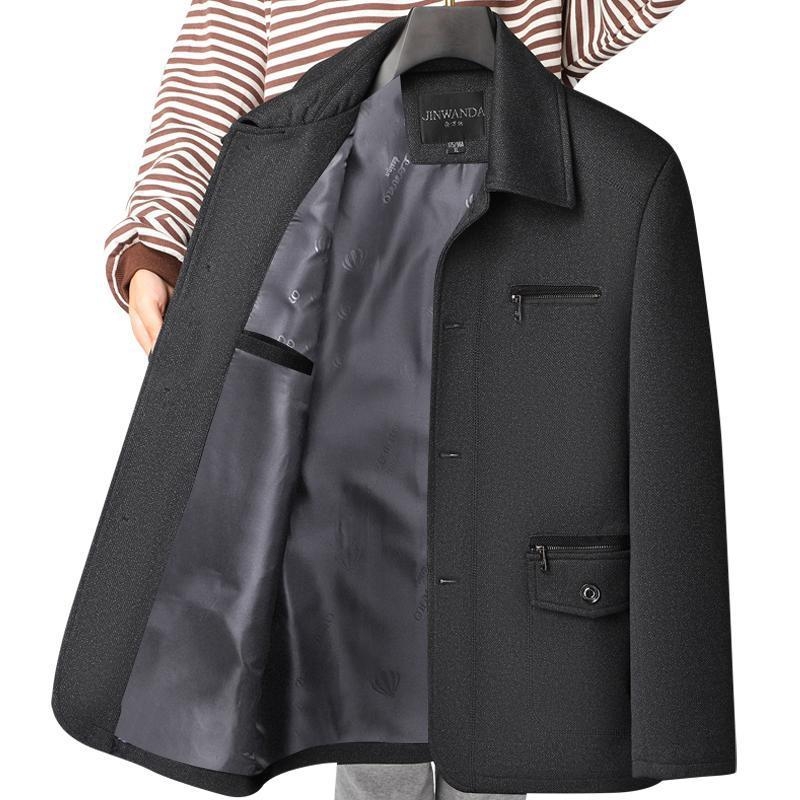 Muška jakna srednje dobi za proljeće i jesen, casual stil, s flisom iznutra, stojeći ovratnik, džepovi na zip.