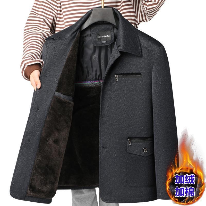 Muška jakna srednje dobi za proljeće i jesen, casual stil, s flisom iznutra, stojeći ovratnik, džepovi na zip.