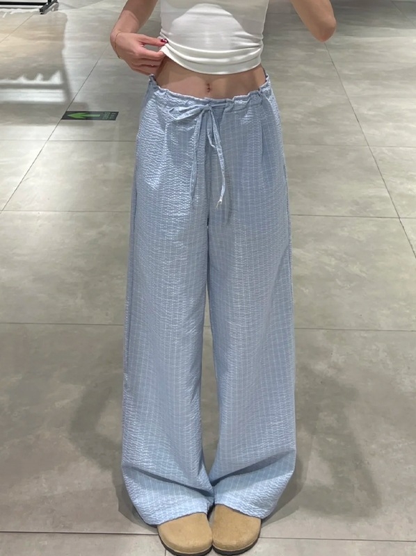 Naiste puuvillased ruudulised laia lõikega püksid volaaniäärmega, kõrge vöökoht, laia lõikega