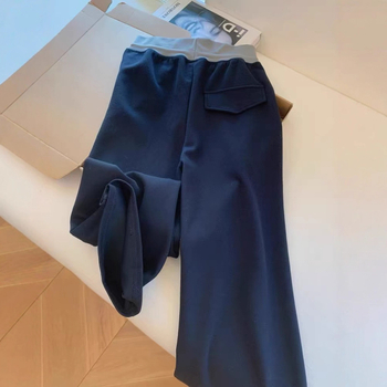 Ženske casual široke hlače, visok struk, duge, poliester, patchwork detalj