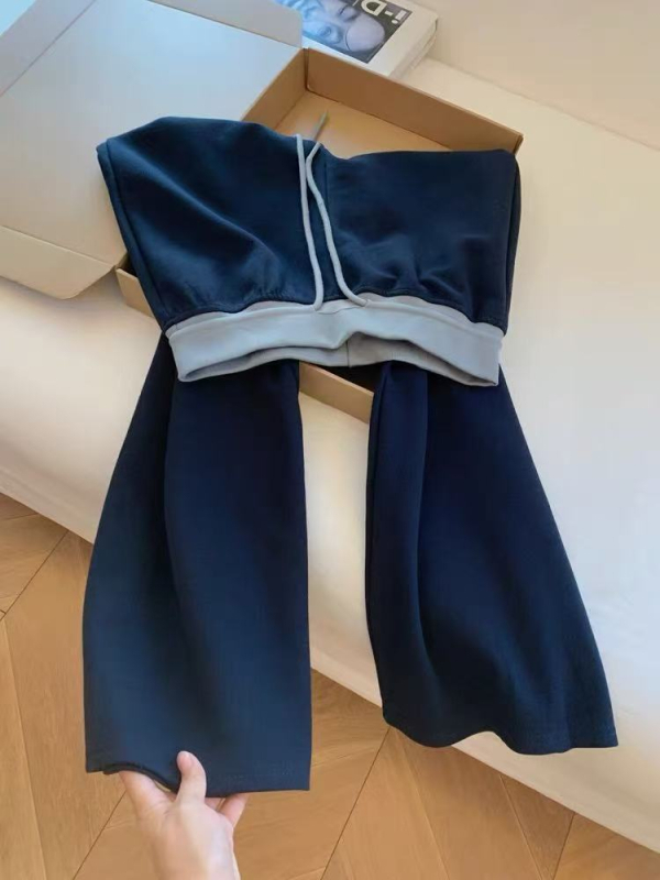 Ženske casual široke hlače, visok struk, duge, poliester, patchwork detalj