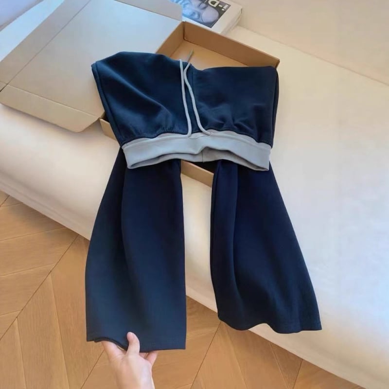Ženske casual široke hlače, visok struk, duge, poliester, patchwork detalj
