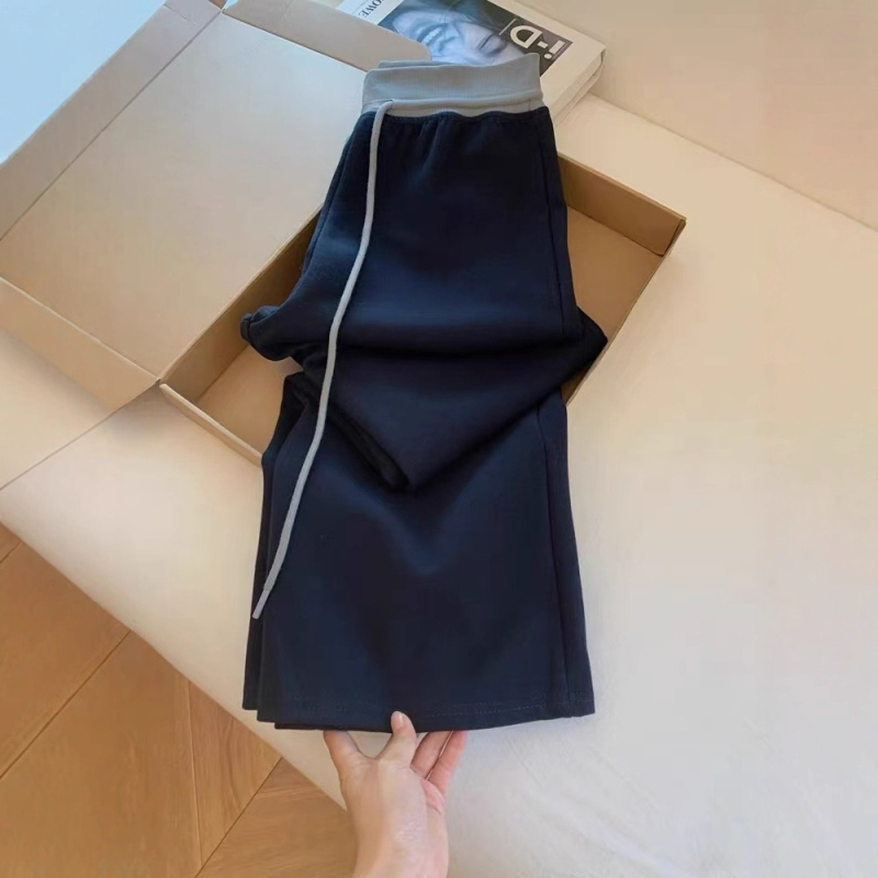 Ženske casual široke hlače, visok struk, duge, poliester, patchwork detalj