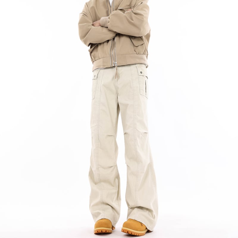 Puuvillased denimpüksid plisseeritud, sirge lõige, keskmine vöökoht, tõmblukk